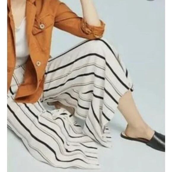 Anthropologie ETT:TWA Plus Manon Striped Flared Wide Leg Pants White Size 14 - Picture 2 of 14